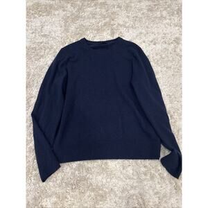 Quince Women Mongolian Cashmere Fisherman Crewneck Sweater Navy Blue M